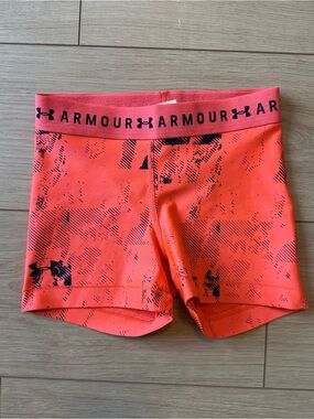 Under Armour Bright Orange Athletic Compression Shorts with Black Accents